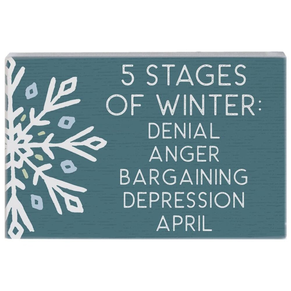 5 Stages of Winter - Rustic 5.25 x 3.5" Wood Sign - Small Talk Rectangles